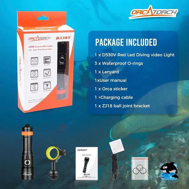 Alt view image 7 of 7 - D530V Red LED Dive Light 160 Lumen Scuba Diving Video Light 120 Degrees Wide Beam Angle, Underwater 150 Meters Diving Photography Light with Safety Lock Function and Battery Power Indicator