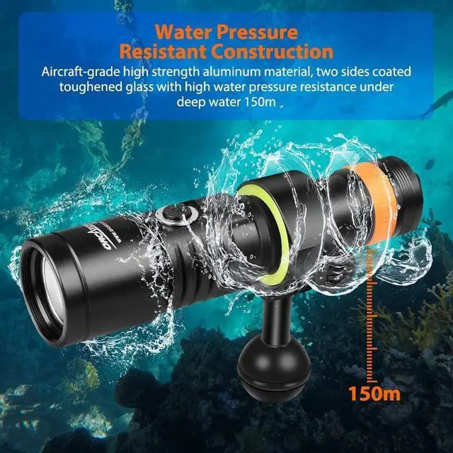 Alt view image 6 of 7 - D530V Red LED Dive Light 160 Lumen Scuba Diving Video Light 120 Degrees Wide Beam Angle, Underwater 150 Meters Diving Photography Light with Safety Lock Function and Battery Power Indicator