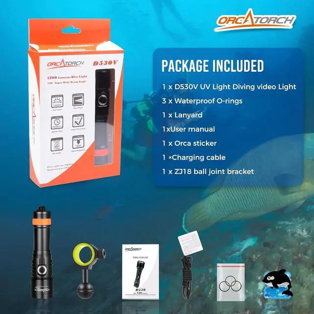 Alt view image 5 of 5 - D530V 395nm Fluorescent Dive Light for Scuba, 2 Modes, 120° Wide Beam Blacklight for Underwater Photography, Coral Detection & Resin Curing