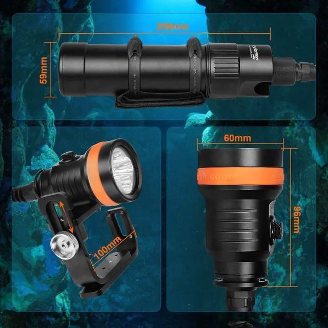 Alt view image 3 of 7 - D630 V2.0 4600 Lumen 5 Imported LED Primary Canister Dive Light with 7° Super Focus Beam, Straight/Side Mounted and Backmount Technical Diving Flashlight, for Cave Wreck Night Diving