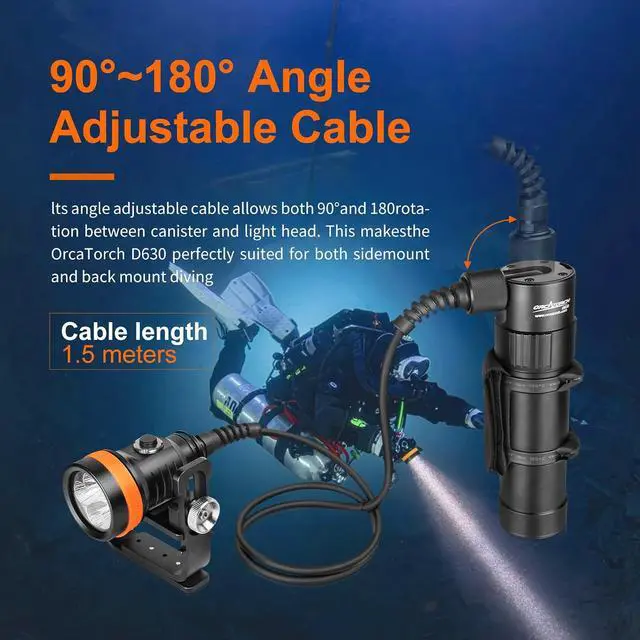 Alt view image 2 of 7 - D630 V2.0 4600 Lumen 5 Imported LED Primary Canister Dive Light with 7° Super Focus Beam, Straight/Side Mounted and Backmount Technical Diving Flashlight, for Cave Wreck Night Diving