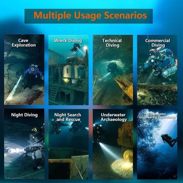 Alt view image 7 of 7 - D920 5000 Lumens Handheld Cordless Dive Light 9° Focused Beam 4 Modes with Magnetic Charging, 150m Waterproof Flashlight with Battery Indicator for Wreck/Night/Cave Diving