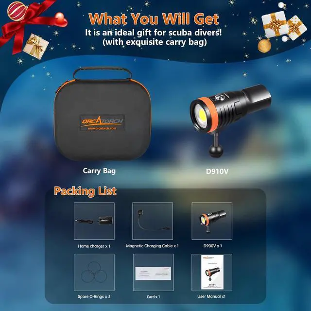Alt view image 6 of 7 - D910V Scuba Diving Video Light, Max 5000 Lumens Underwater Flashlight with 120 Degree Wide Angle Beam, Underwater 150 Meters Diving Photography Light with Titanium Alloy Switch