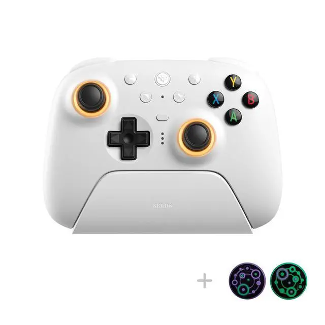 Alt view image 2 of 7 - Ultimate 2 Wireless Gaming Controller with TMR Joysticks, Switchable Hall Effect/Tactile Triggers, 8Speed Wireless Tech, Charging Dock, RGB Fire Ring for PC & Android - White