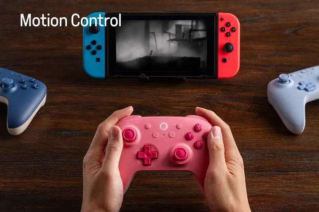 Alt view image 4 of 7 - Ultimate 2C Hall Effect Joysticks Bluetooth Controller with Remappable L4/R4 Bumpers, 6-axis Motion Control, Rumble Vibration and Turbo Function for Switch/Switch 2 (Pink)