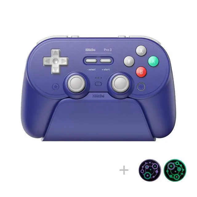 Alt view image 2 of 7 - Pro 3 Bluetooth Controller with Swappable ABXY Buttons, TMR Joysticks, Hall Effect Triggers, Pro Back Buttons, Charging Dock, for Switch/Switch 2, Windows, Apple, SteamOS, Android - Purple