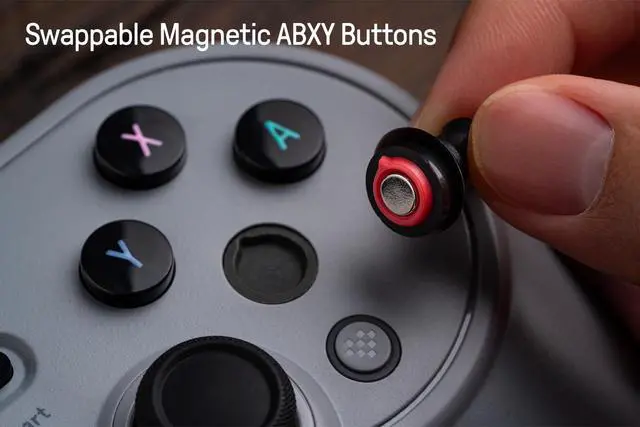 Alt view image 5 of 7 - Pro 3 Bluetooth Controller with Swappable ABXY Buttons, TMR Joysticks, Hall Effect Triggers, Pro Back Buttons, Charging Dock, for Switch/Switch 2, Windows, Apple, SteamOS, Android - Purple