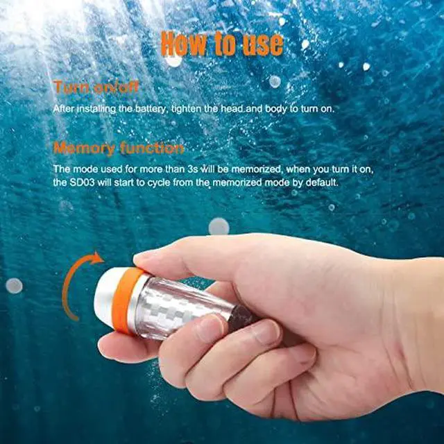 Alt view image 7 of 7 - Diving Flashlight Glove Hands-Free Universal Adjustable Wrist Strap SD03 Dive Beacon 4-Color-in-1 (Blue, Red, White, Green) and 8 Modes Light Kit Bundle