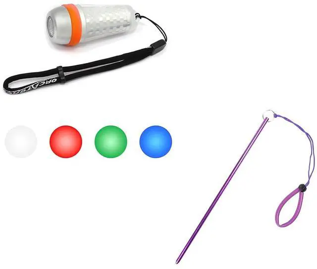 Main image of SD03 Dive Beacon 4-Color-in-1 (Blue, Red, White, Green) & 13 inches Scuba Diving Pointer Aluminum Alloy Lobster Tickle Pointer (Purple) Combo