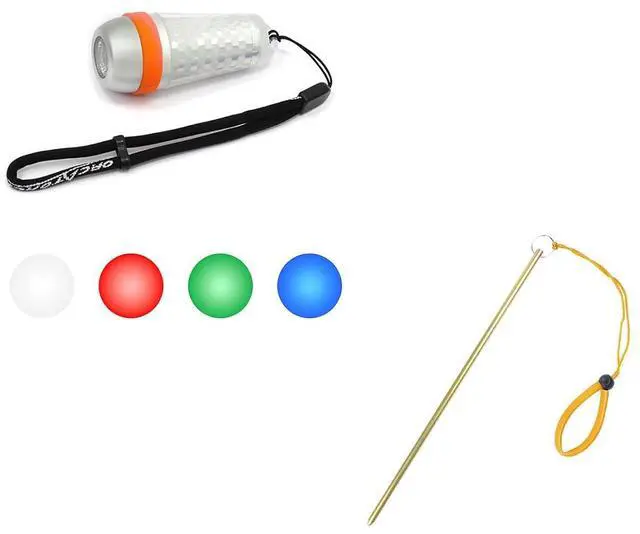 Main image of SD03 Dive Beacon 4-Color-in-1 (Blue, Red, White, Green) & 13 inches Scuba Diving Pointer Aluminum Alloy Lobster Tickle Pointer (Yellow) Combo