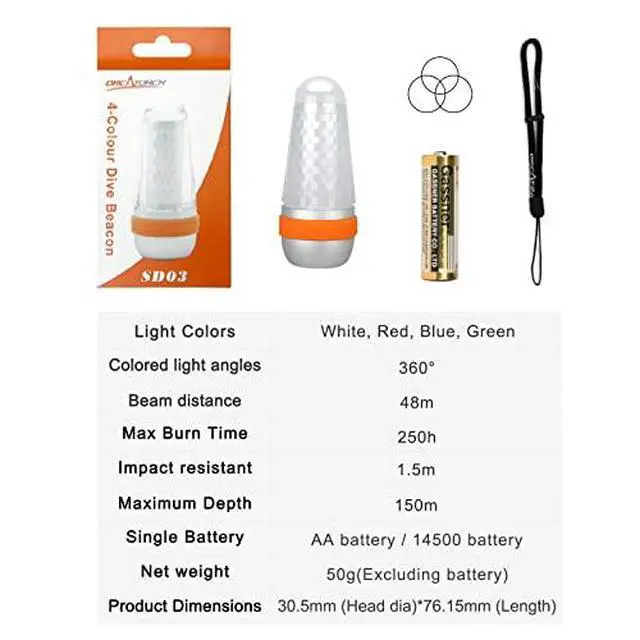 Alt view image 5 of 7 - SD03 Dive Beacon 4-Color-in-1 (Blue, Red, White, Green) & Scuba Diving Pointer 13in Aluminum Lobster Tickle Stick Bundle