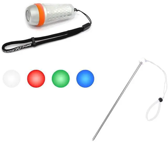 Main image of SD03 Dive Beacon 4-Color-in-1 (Blue, Red, White, Green) & 13 inches Scuba Diving Pointer Aluminum Alloy Lobster Tickle Pointer (Silver) Combo