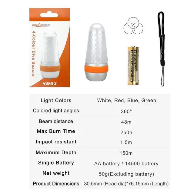Alt view image 5 of 7 - SD03 Dive Beacon 4-Color-in-1 (Blue, Red, White, Green) & 13 inches Scuba Diving Pointer Aluminum Alloy Lobster Tickle Pointer (Blue) Combo