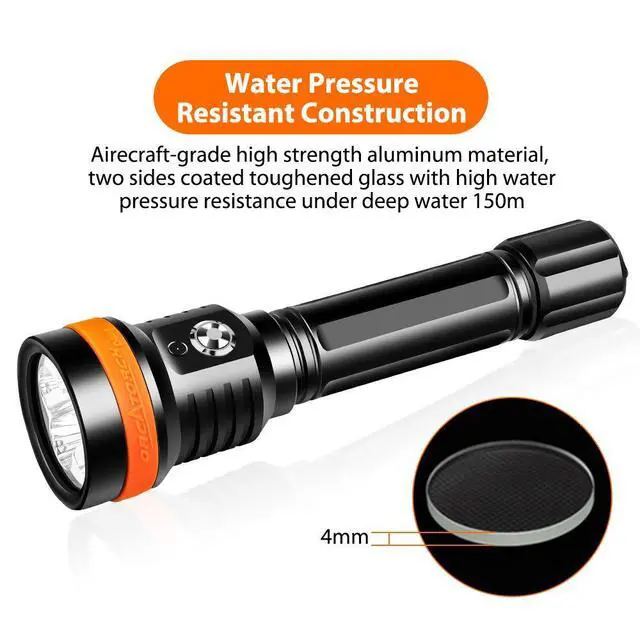 Alt view image 5 of 7 - D850 2500 Lumen Primary Dive Light, 6 Degrees Narrow Beam Technical Underwater Flashlight 5 Imported LED Super Bright Recreational Diving Torch with Battery Indicator, for Under Water Sport