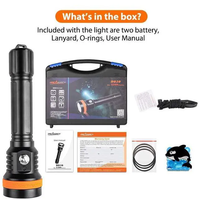 Alt view image 7 of 7 - D850 2500 Lumen Primary Dive Light, 6 Degrees Narrow Beam Technical Underwater Flashlight 5 Imported LED Super Bright Recreational Diving Torch with Battery Indicator, for Under Water Sport