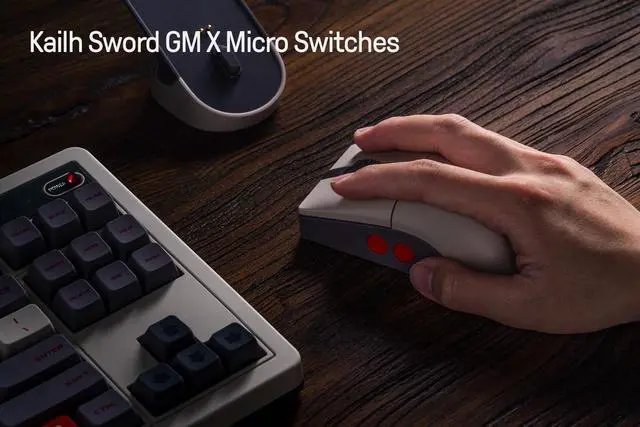 Alt view image 5 of 7 - Retro R8 Mouse with Charging Dock, PAW 3395 Optical Sensor DPI 26K, 4K Polling Rate, Programmable Buttons, Kailh Sword GM X Micro Switches, Ambidextrous - N Edition
