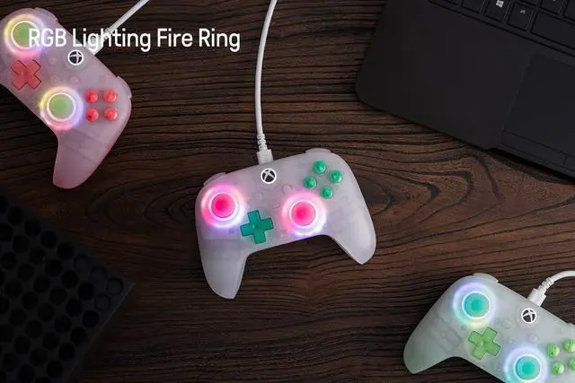 Alt view image 4 of 7 - Ultimate Mini Wired Controller with RGB Lighting Fire Ring, Hall Effect Joysticks and Triggers, for Xbox Series X|S, Xbox One, Windows 10/11 - Officially Licensed (Translucent Green)