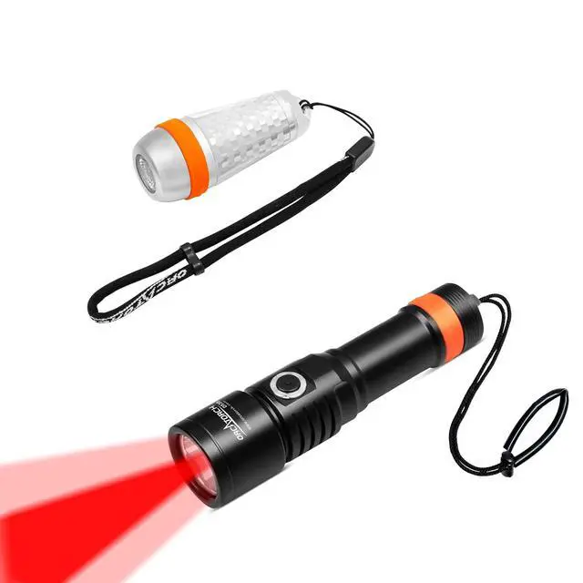 Main image of D530 Red LED Dive Light 6 Degrees Narrow Beam Angle & SD03 Dive Beacon 4-Color-in-1 8 Modes Diving Signal Light with Constant Light or Flashing Mode LED Marker Light Bundle