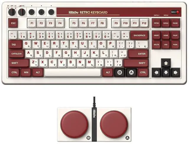 Main image of 87 Keys Retro Mechanical Keyboard Bluetooth/2.4G/USB-C, Hot Swappable, Dual Super Programmable Buttons, Volume knob for Windows and Android - Fami Edition