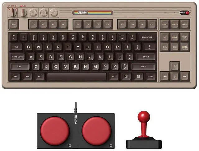 Main image of 87 Keys Retro Mechanical Keyboard, Bluetooth/2.4G/USB-C Hot Swappable Gaming Keyboard with Dual Super Programmable Buttons and Super Stick, Volume knob for Windows and Android - C64 Edition