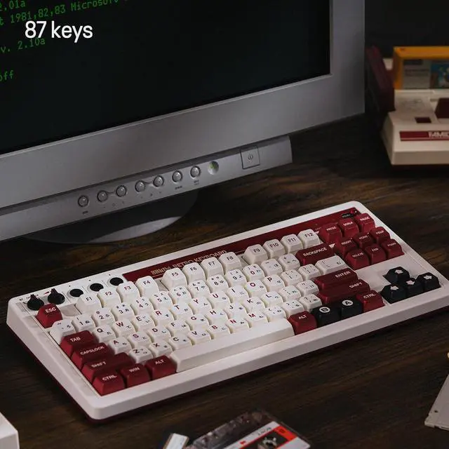 Alt view image 4 of 7 - 87 Keys Retro Mechanical Keyboard Bluetooth/2.4G/USB-C, Hot Swappable, Dual Super Programmable Buttons, Volume knob for Windows and Android - Fami Edition
