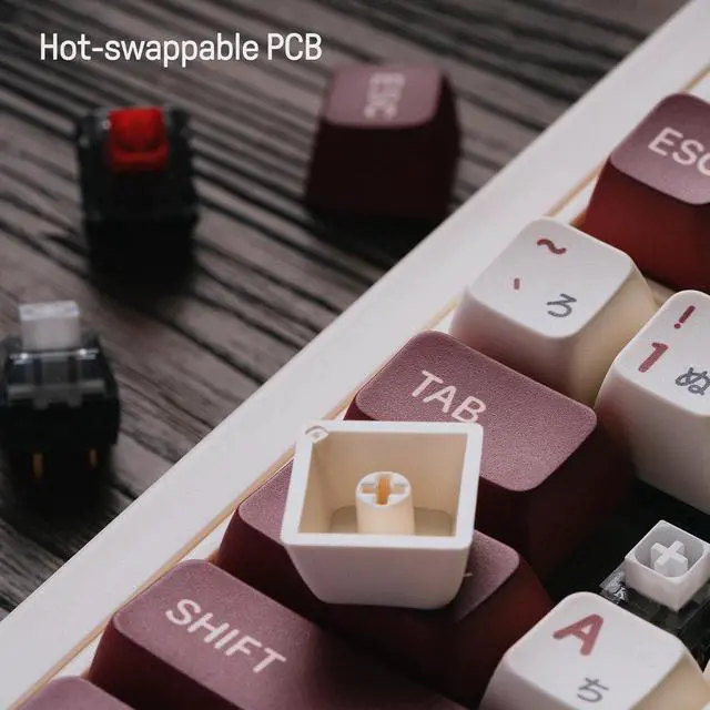 Alt view image 6 of 7 - 87 Keys Retro Mechanical Keyboard Bluetooth/2.4G/USB-C, Hot Swappable, Dual Super Programmable Buttons, Volume knob for Windows and Android - Fami Edition
