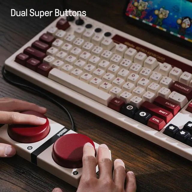 Alt view image 7 of 7 - 87 Keys Retro Mechanical Keyboard Bluetooth/2.4G/USB-C, Hot Swappable, Dual Super Programmable Buttons, Volume knob for Windows and Android - Fami Edition