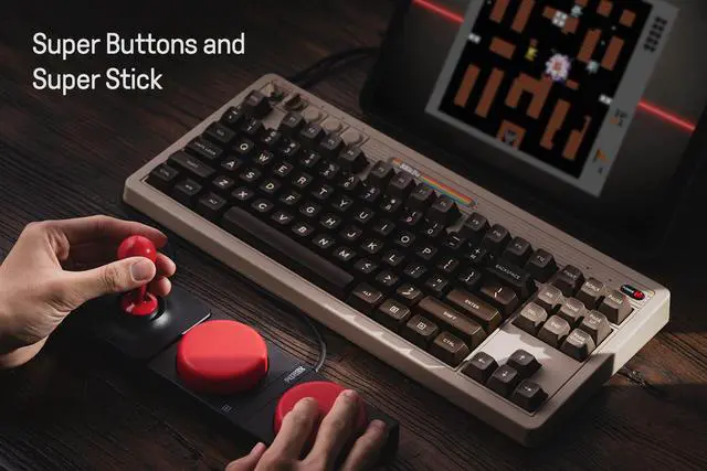 Alt view image 4 of 7 - 87 Keys Retro Mechanical Keyboard, Bluetooth/2.4G/USB-C Hot Swappable Gaming Keyboard with Dual Super Programmable Buttons and Super Stick, Volume knob for Windows and Android - C64 Edition