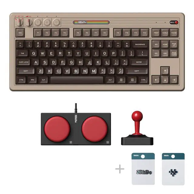 Alt view image 2 of 7 - 87 Keys Retro Mechanical Keyboard, Bluetooth/2.4G/USB-C Hot Swappable Gaming Keyboard with Dual Super Programmable Buttons and Super Stick, Volume knob for Windows and Android - C64 Edition