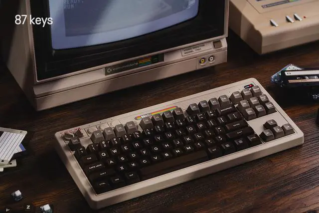 Alt view image 5 of 7 - 87 Keys Retro Mechanical Keyboard, Bluetooth/2.4G/USB-C Hot Swappable Gaming Keyboard with Dual Super Programmable Buttons and Super Stick, Volume knob for Windows and Android - C64 Edition