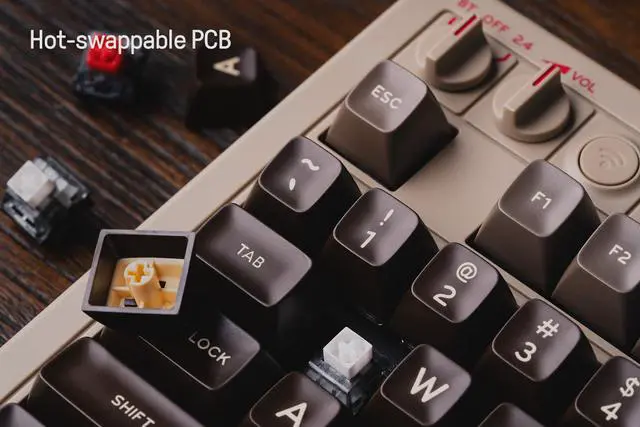 Alt view image 6 of 7 - 87 Keys Retro Mechanical Keyboard, Bluetooth/2.4G/USB-C Hot Swappable Gaming Keyboard with Dual Super Programmable Buttons and Super Stick, Volume knob for Windows and Android - C64 Edition