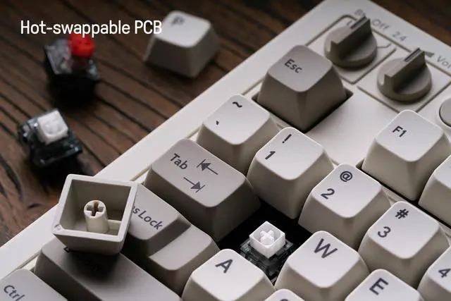 Alt view image 4 of 7 - 87 Keys Retro Mechanical Keyboard Bluetooth/2.4G/USB-C, Hot Swappable, Dual Super Programmable Buttons, Volume knob for Windows and Android - M Edition