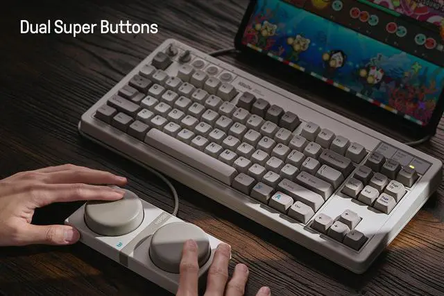 Alt view image 6 of 7 - 87 Keys Retro Mechanical Keyboard Bluetooth/2.4G/USB-C, Hot Swappable, Dual Super Programmable Buttons, Volume knob for Windows and Android - M Edition