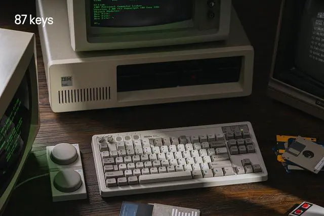 Alt view image 7 of 7 - 87 Keys Retro Mechanical Keyboard Bluetooth/2.4G/USB-C, Hot Swappable, Dual Super Programmable Buttons, Volume knob for Windows and Android - M Edition