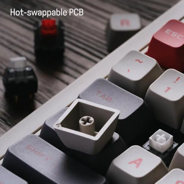 Alt view image 6 of 7 - 87 Keys Retro Mechanical Keyboard Bluetooth/2.4G/USB-C, Hot Swappable, Dual Super Programmable Buttons, Volume knob for Windows and Android - N Edition