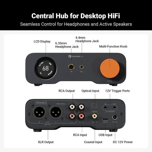 Alt view image 6 of 7 - ZH3 DAC Headphone Amp, Fully Balanced Preamp with AKM4493SEQ XMOS XU316 PCM 768kHz for Amplifiers, USB/Optical/COAX/RCA/12V Trigger Input, XLR/RCA/4.4mm/6.35mm Output with Remote