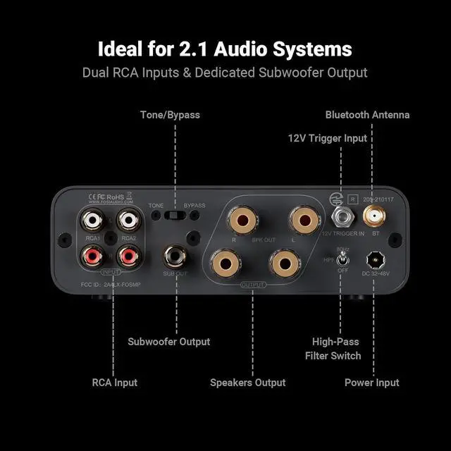 Alt view image 5 of 7 - BT20A MAX Stereo Power Amplifier, 300W x 2 Hi-Fi Audio Amp with PFFB Technology, LDAC Bluetooth 6.0 +Fosi Audio 2RCA to 2RCA Cable 0.9Ft