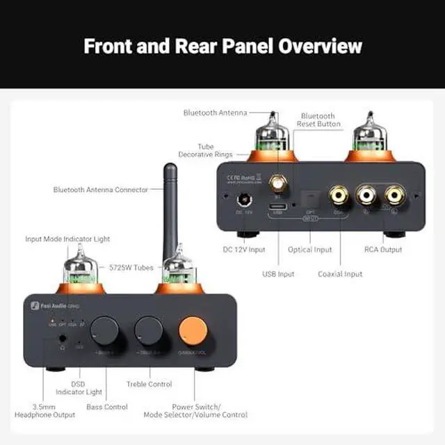 Alt view image 5 of 7 - GR40 Tube Preamplifier with DAC and V3 Mono Power Amplifier for Home Audio Speakers