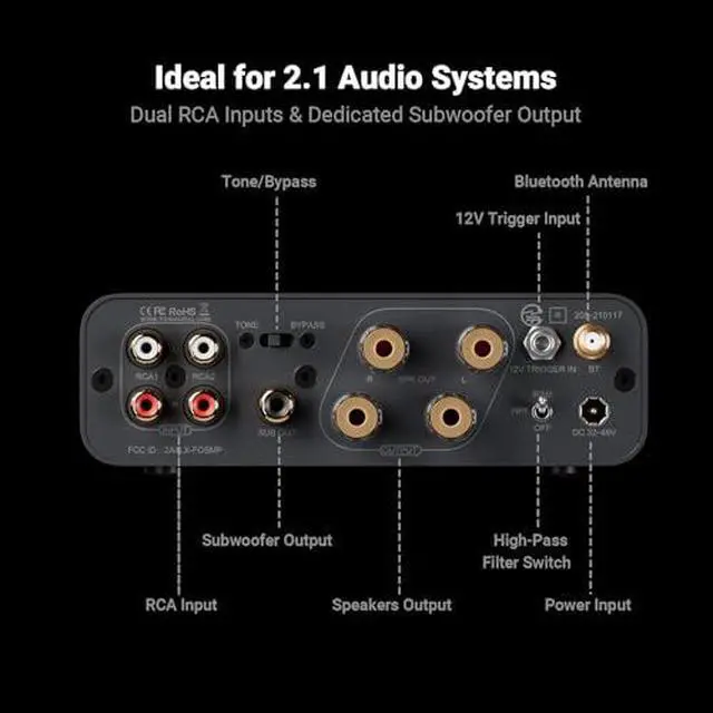 Alt view image 5 of 7 - BT20A MAX Stereo Power Amplifier, 300W x 2 Hi-Fi Audio Amp with PFFB Technology, LDAC Bluetooth 6.0 + Fosi Audio K7 DAC Headphone Amp, Desktop USB C Digital to Analog Audio Converter for Wo