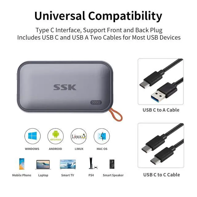 Alt view image 4 of 6 - Portable SSD 500GB External Solid State Drives, up to 1050MB/s USB C SSD External Hard Drive USB 3.2 Gen2 for iPhone 15/16/17Pro, Windows, Mac, Android Phones and Tablets