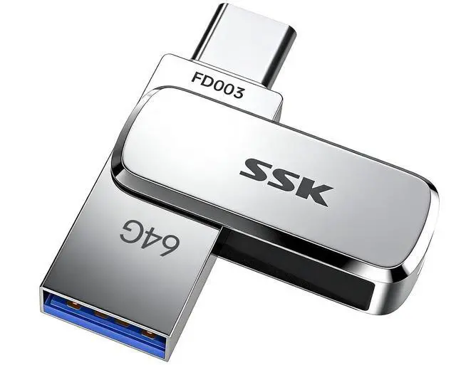 Main image of 64GB Dual USB Flash Drive USB C Thumb Drive, up to 240 MB/s Type-C and USB-A 3.2 FlashDrive Memory Stick, Zinc Pendrive for iPhone 15/16Pro/Win/Android OTG with Water, Dust, and Drop Resistance