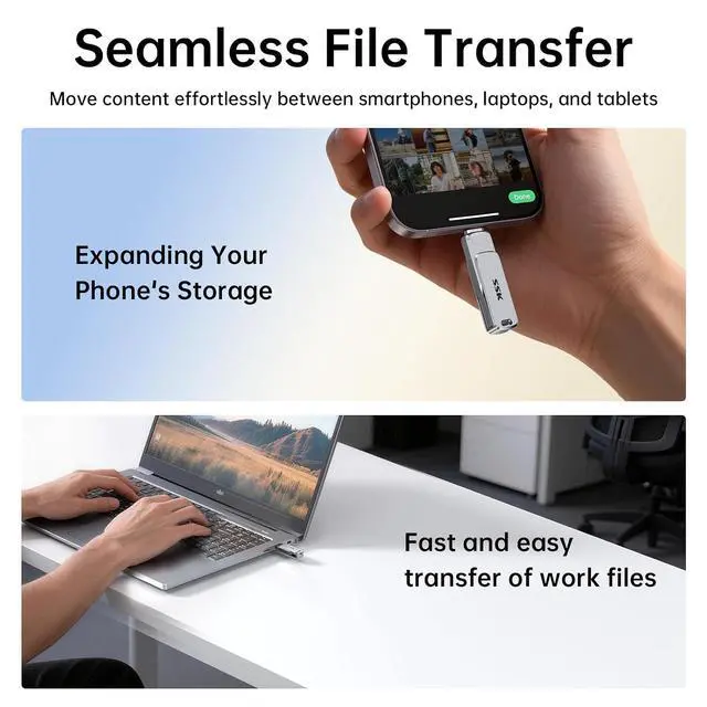 Alt view image 7 of 7 - 256GB Dual USB Flash Drive USB C Thumb Drive, up to 220 MB/s Type-C and USB-A 3.2 FlashDrive Memory Stick, Zinc Pendrive for iPhone 15/16Pro/Win/Android OTG