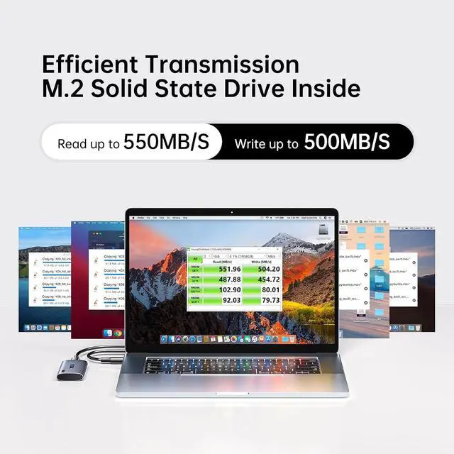 Alt view image 2 of 7 - 2TB SSD External Hard Drive, Portable SSD Up to 550MB/s Fast Solid State Drives, External Drive USB 3.2 Gen2 SSD for iPhone 15/Pro, Windows, Mac, Android with LED Light, Trim, SMART Supported