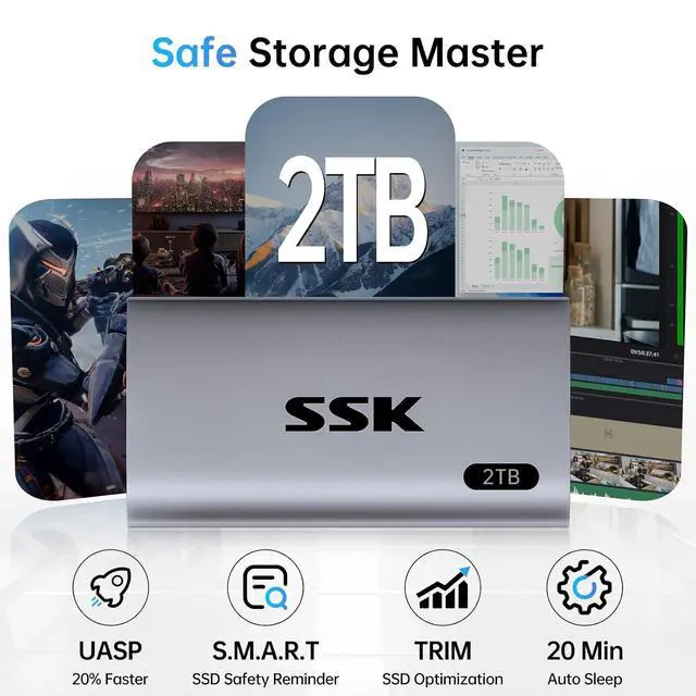 Alt view image 4 of 7 - 2TB SSD External Hard Drive, Portable SSD Up to 550MB/s Fast Solid State Drives, External Drive USB 3.2 Gen2 SSD for iPhone 15/Pro, Windows, Mac, Android with LED Light, Trim, SMART Supported