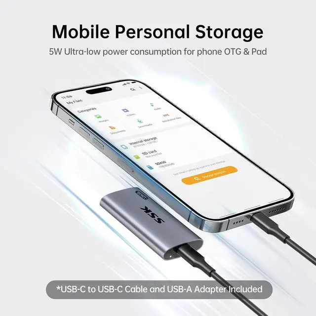 Alt view image 3 of 7 - 128GB SSD External Hard Drive, Portable SSD Up to 550MB/s Fast Solid State Drives, External Drive USB 3.2 Gen2 for iPhone 15/Pro, Windows, Mac, Android with LED Light, Trim, SMART Supported