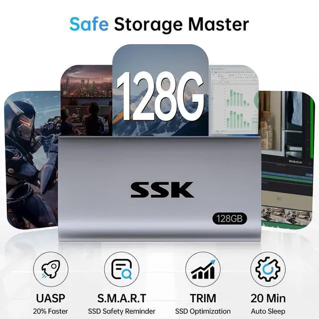 Alt view image 4 of 7 - 128GB SSD External Hard Drive, Portable SSD Up to 550MB/s Fast Solid State Drives, External Drive USB 3.2 Gen2 for iPhone 15/Pro, Windows, Mac, Android with LED Light, Trim, SMART Supported