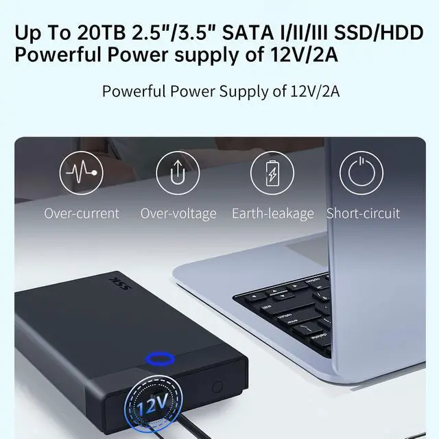 Alt view image 2 of 7 - 3.5 External Hard Drive Enclosure USB 3.0 to SATA Lay-Flat Tool-Free Case Dock for 3.5 2.5 inch SSD/HDD up to 20TB Hard Drive Docking Station Supports UASP Trim