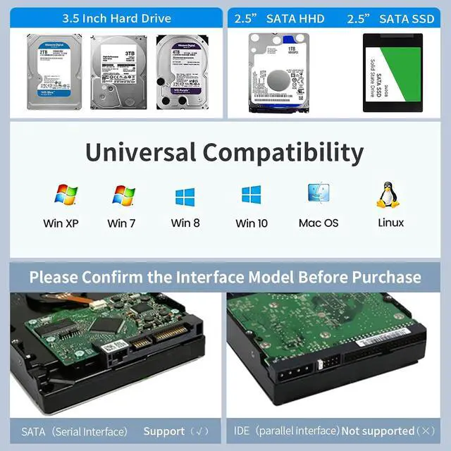 Alt view image 7 of 7 - 3.5 External Hard Drive Enclosure USB 3.0 to SATA Lay-Flat Tool-Free Case Dock for 3.5 2.5 inch SSD/HDD up to 20TB Hard Drive Docking Station Supports UASP Trim