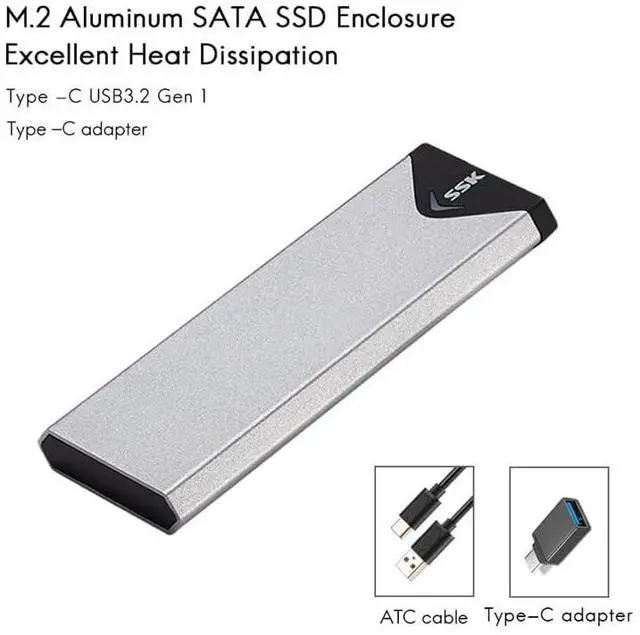 Alt view image 3 of 6 - Aluminum USB 3.2 Gen 1 to M.2 SATA NGFF SSD Enclosure Adapter, External SATA Based M.2 Solid State Drive Enclosure Reader (for M.2 SATA SSD only)