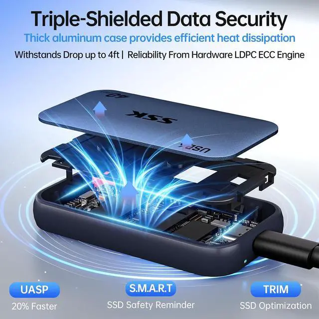 Alt view image 5 of 7 - 2TB USB4 SSD External Hard Drive 40Gbps, External SSD for Thunderbolt 4 up to 4000MB/s, Portable Solid State Drives for iPhone 15/16/17 Pro, Mac, Laptop, Phone OTG, with LED Indicator